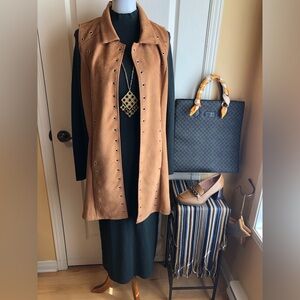 Frank Lyman Design Camel Tan faux Suede Vest
